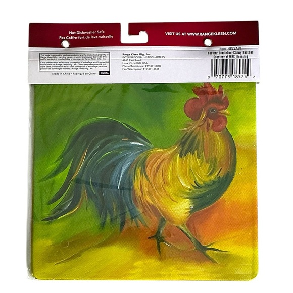 Rooster Tin Metal Hot Pads Trivets Colorful Whimsical Square 7x7 in 4 Hot Pads - Picture 3 of 16